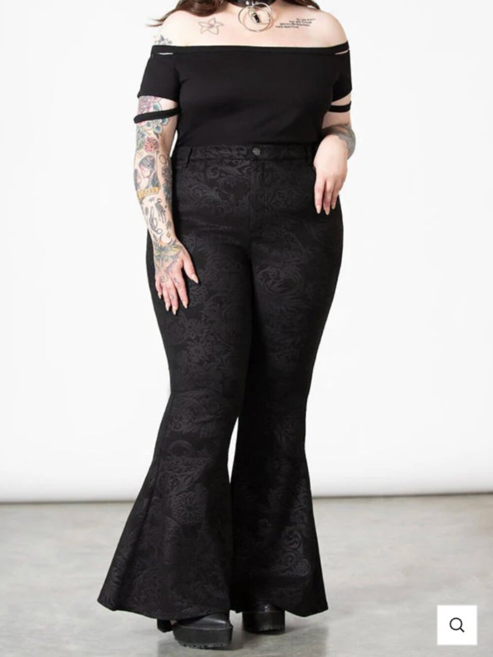 Killstar Black Lilly Ultra Flare Bell Bottoms Floral Pattern Velvety Pants 3XL
